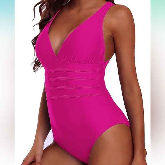NWT Bright Rose Pink Swimsuit - Sexy, Slimming One-Piece - Picture 2 of 6